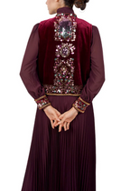Burgundy Embellished Pleated Set