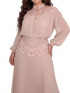 Blush Pleated Lace Maxi Dress