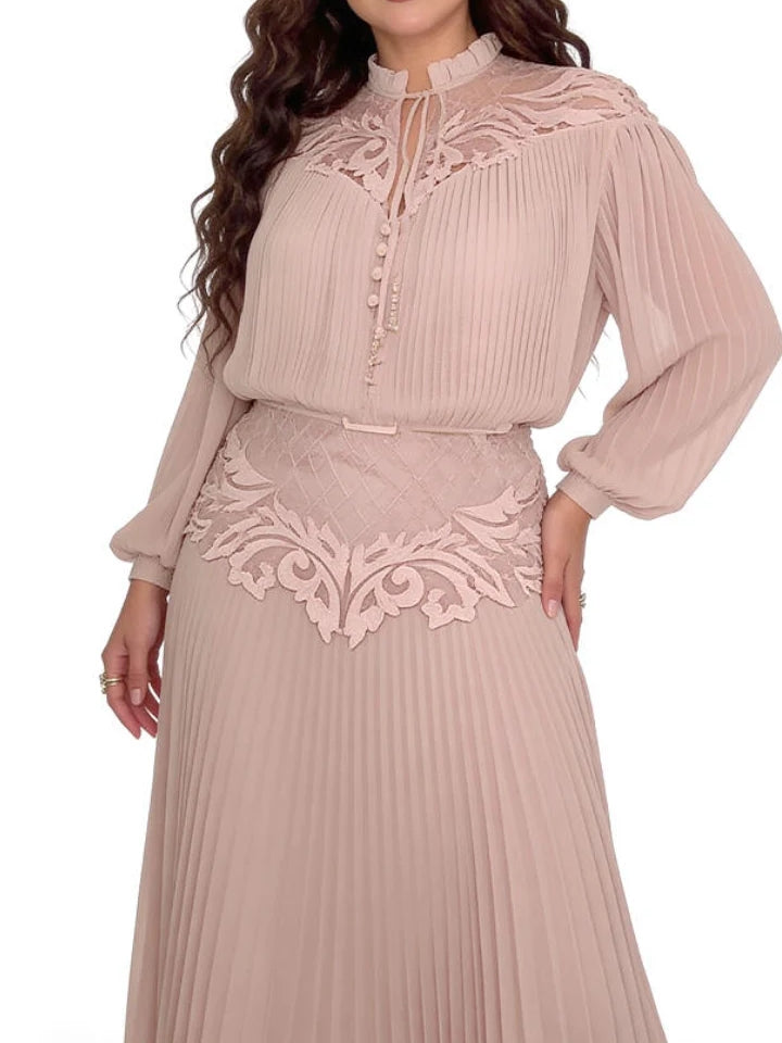 Blush Pleated Lace Maxi Dress