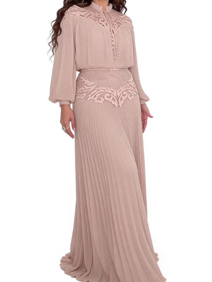 Blush Pleated Lace Maxi Dress
