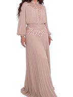 Blush Pleated Lace Maxi Dress
