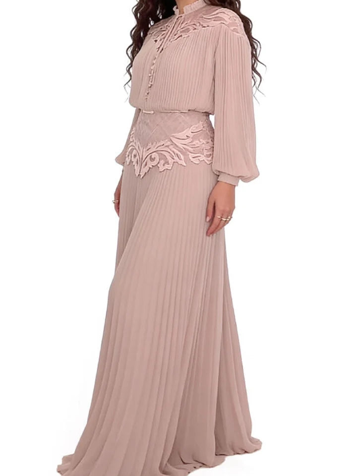 Blush Pleated Lace Maxi Dress