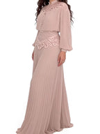 Blush Pleated Lace Maxi Dress