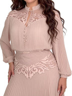 Blush Pleated Lace Maxi Dress