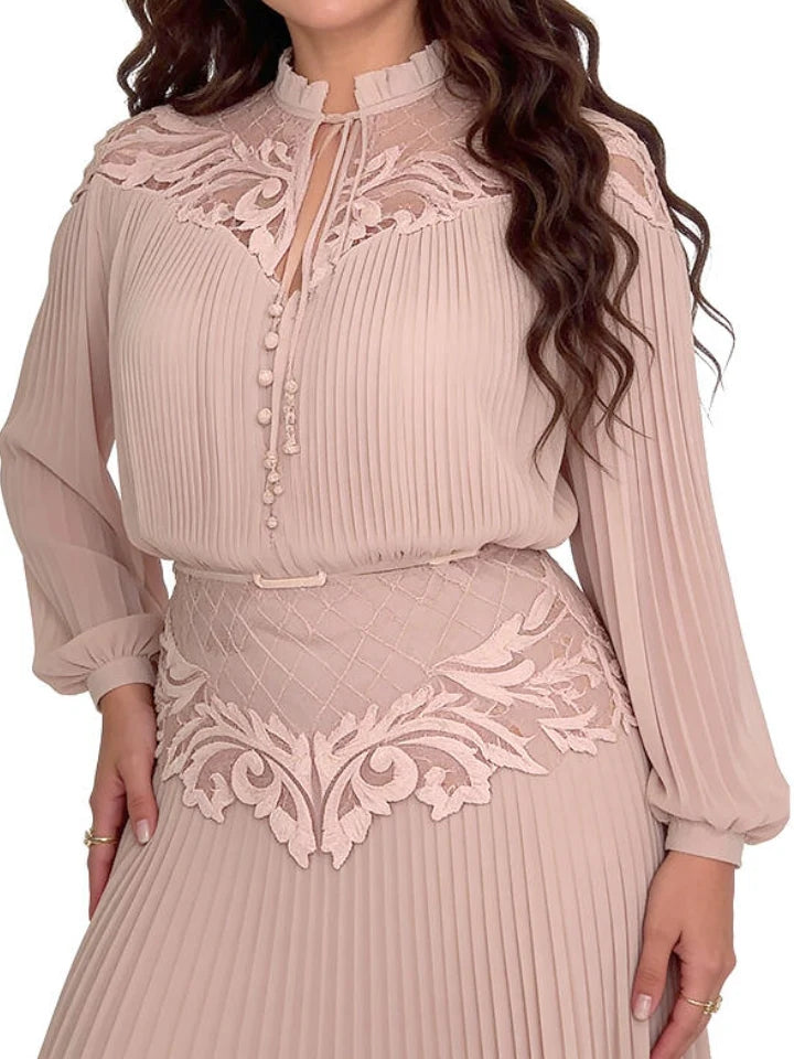 Blush Pleated Lace Maxi Dress