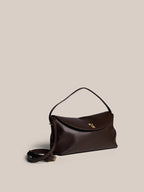 Large Dark Chocolate Leather Top Handle Crossbody
