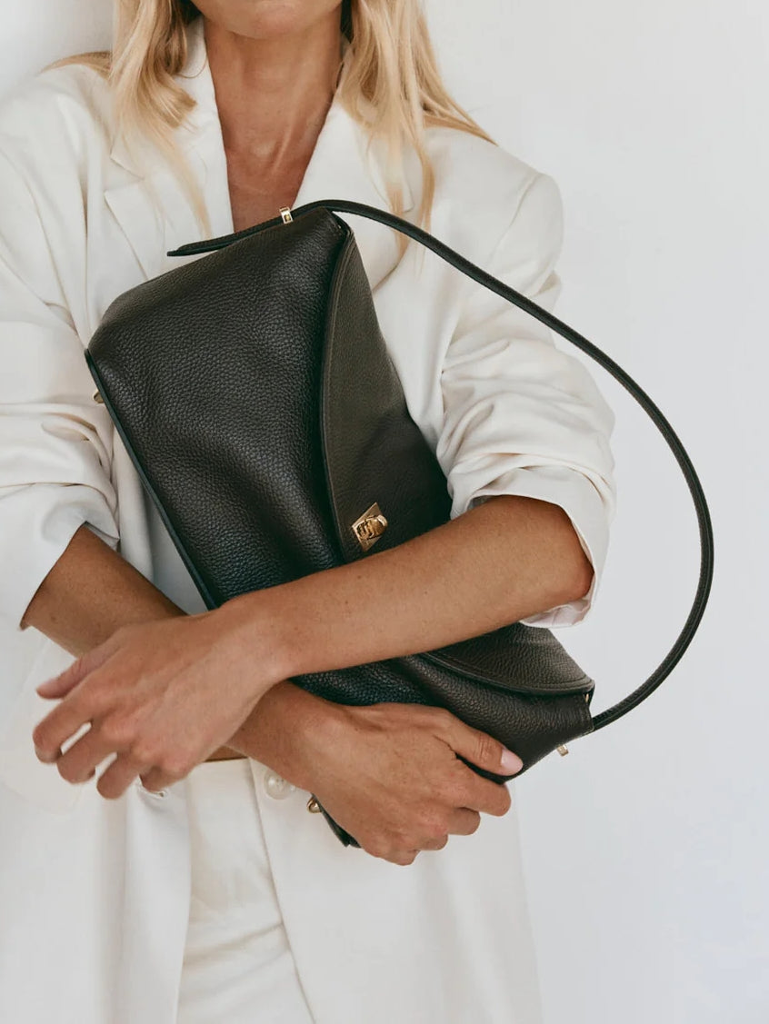 Large Dark Chocolate Leather Top Handle Crossbody