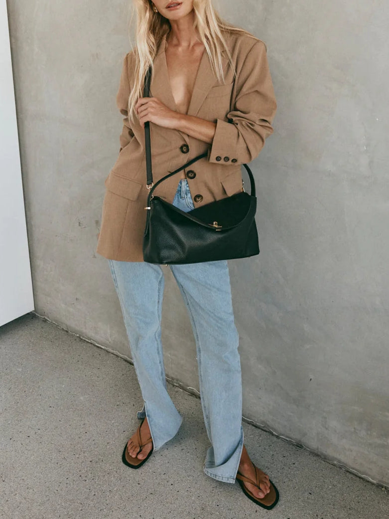 Large Dark Chocolate Leather Top Handle Crossbody
