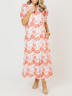 Eyelet Floral Print Maxi Dress