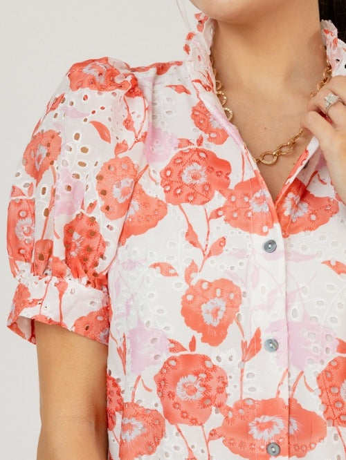 Eyelet Floral Print Maxi Dress