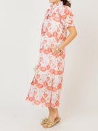 Eyelet Floral Print Maxi Dress