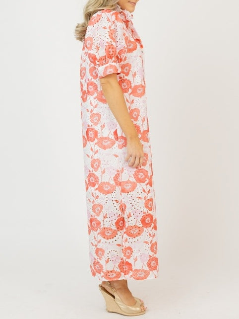 Eyelet Floral Print Maxi Dress
