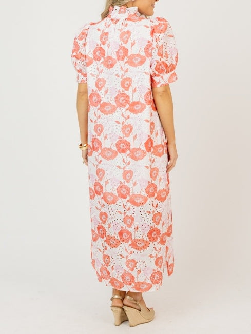 Eyelet Floral Print Maxi Dress