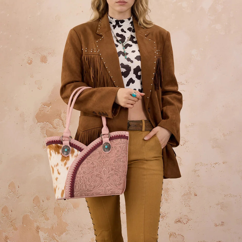 West Tooled & Cowhide Whipstitch Tote
