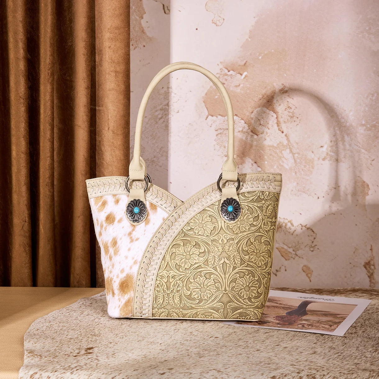 West Tooled & Cowhide Whipstitch Tote