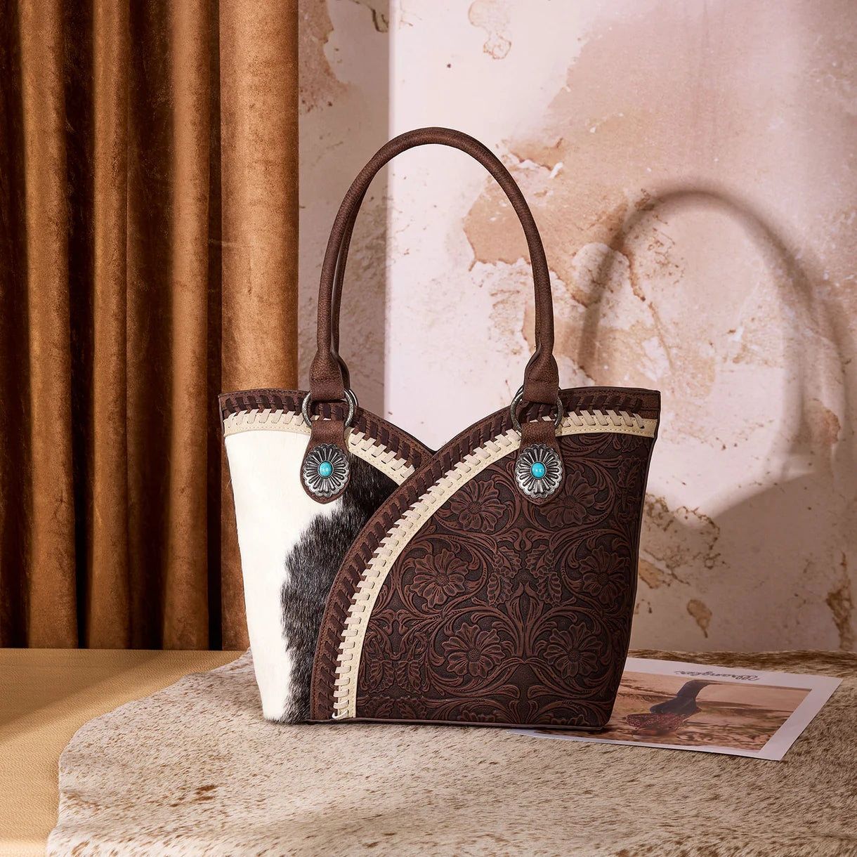 West Tooled & Cowhide Whipstitch Tote