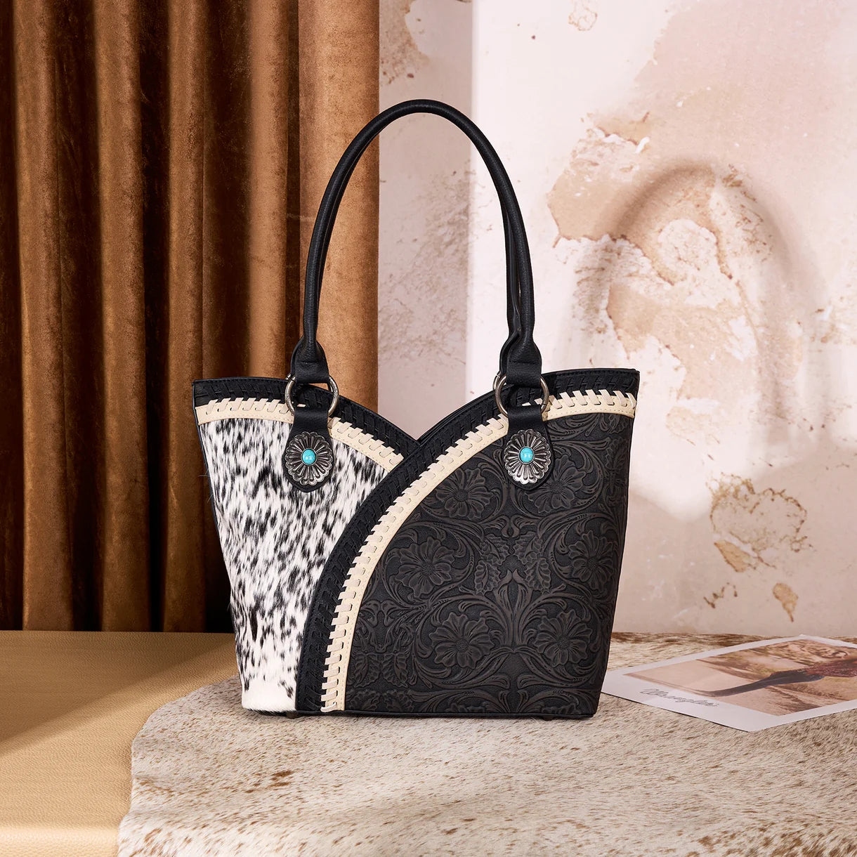 West Tooled & Cowhide Whipstitch Tote