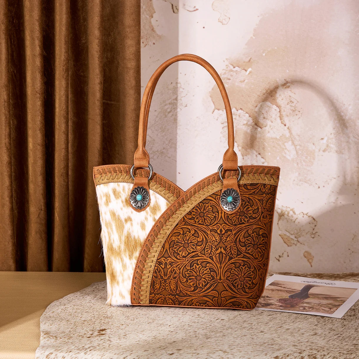 West Tooled & Cowhide Whipstitch Tote