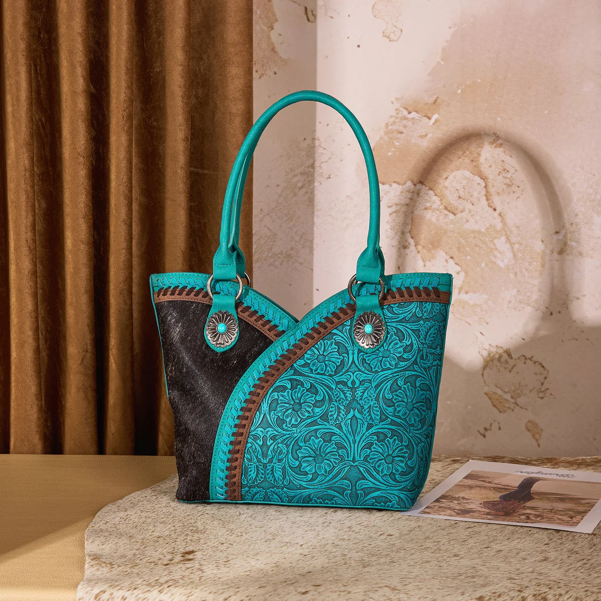 West Tooled & Cowhide Whipstitch Tote