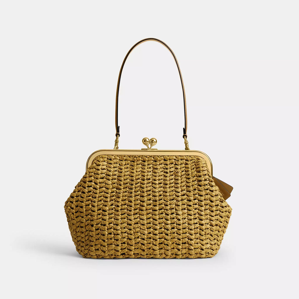 Kiss Lock Frame Large Weave Straw Clutch