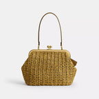 Kiss Lock Frame Large Weave Straw Clutch