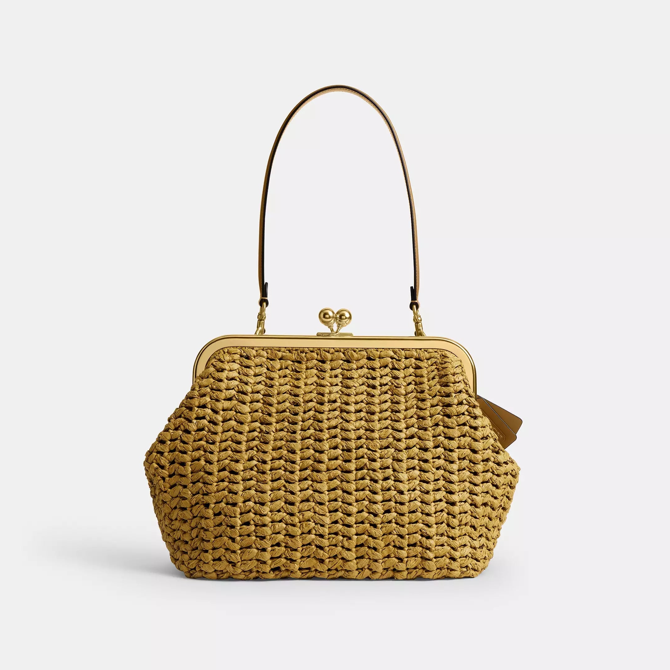 Kiss Lock Frame Large Weave Straw Clutch