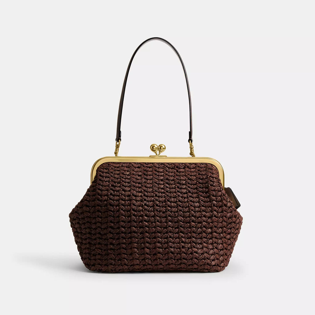 Kiss Lock Frame Large Weave Straw Clutch