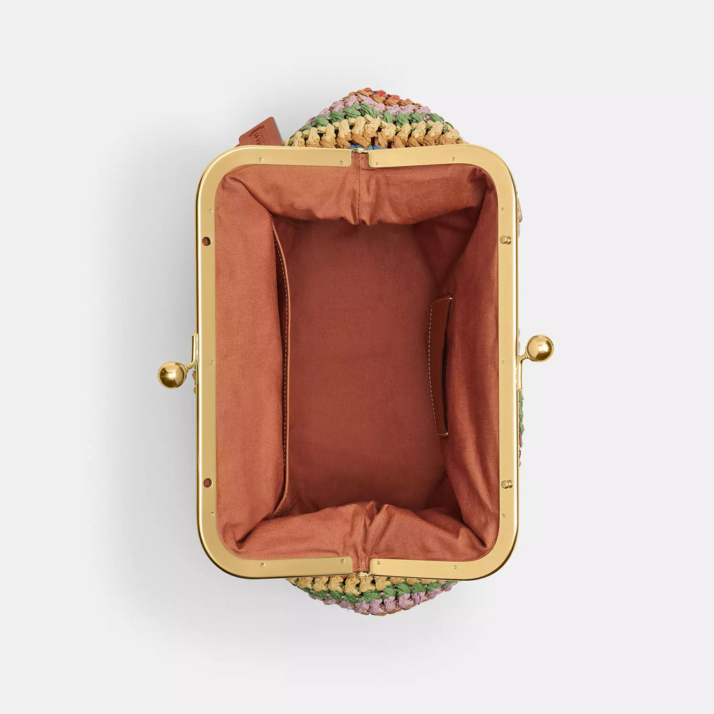 Kiss Lock Frame Large Weave Straw Clutch