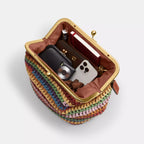 Kiss Lock Frame Large Weave Straw Clutch