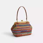 Kiss Lock Frame Large Weave Straw Clutch