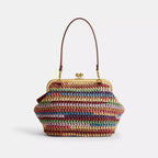 Kiss Lock Frame Large Weave Straw Clutch