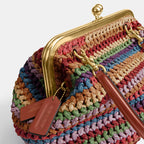 Kiss Lock Frame Large Weave Straw Clutch