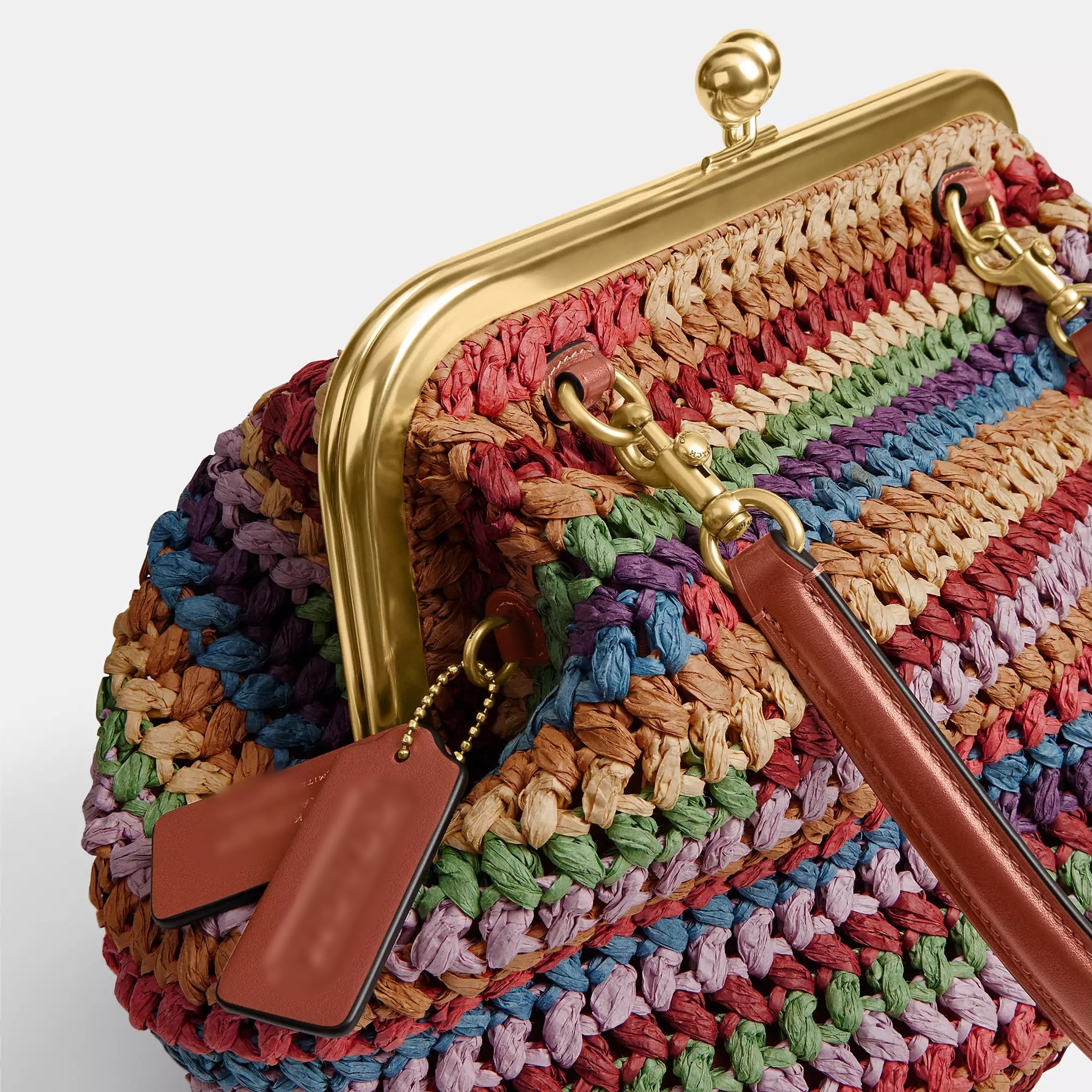 Kiss Lock Frame Large Weave Straw Clutch