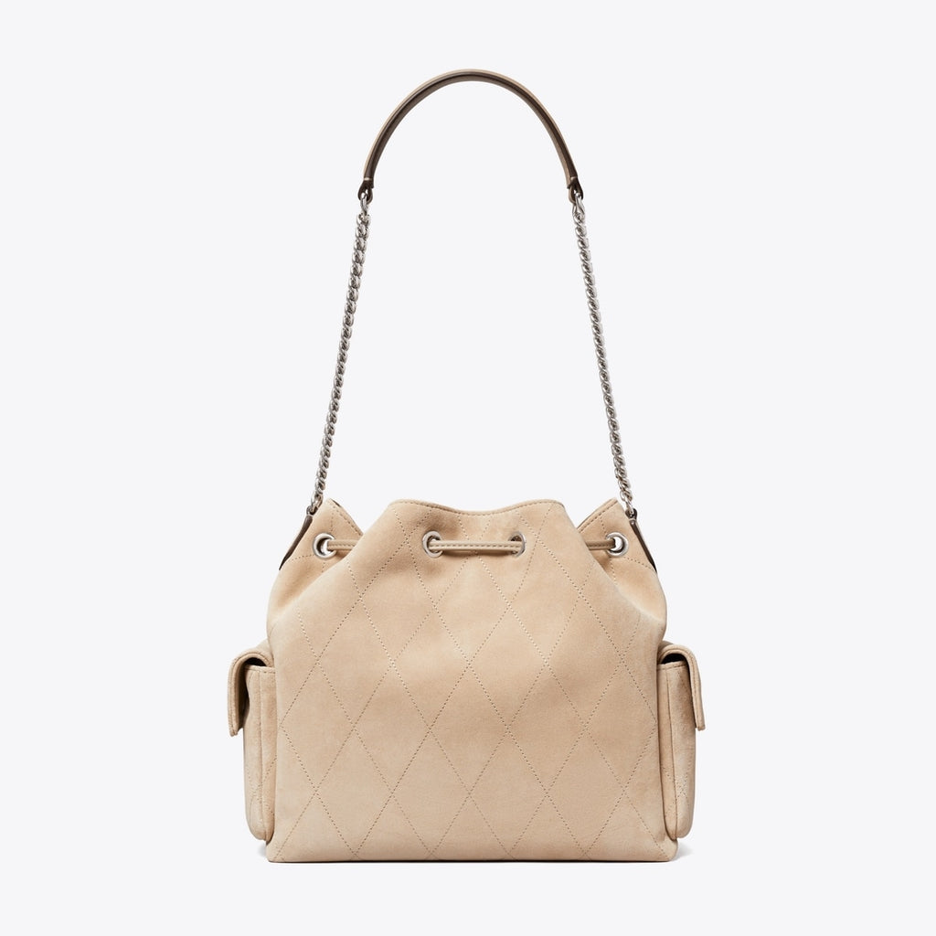 SUEDE DRAWSTRING SHOULDER BAG