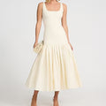 Mixed Media Scoop Neck Drop Waist Maxi Dress