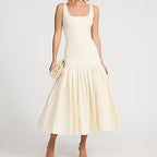 Mixed Media Scoop Neck Drop Waist Maxi Dress