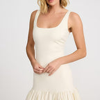 Mixed Media Scoop Neck Drop Waist Maxi Dress