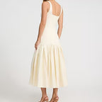 Mixed Media Scoop Neck Drop Waist Maxi Dress