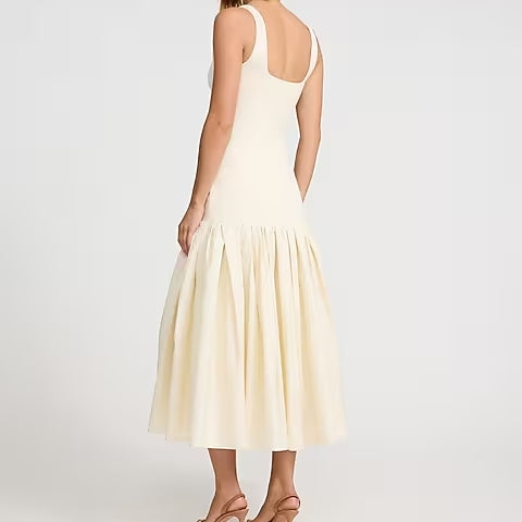 Mixed Media Scoop Neck Drop Waist Maxi Dress