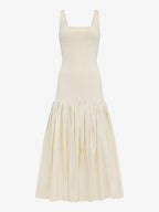 Mixed Media Scoop Neck Drop Waist Maxi Dress