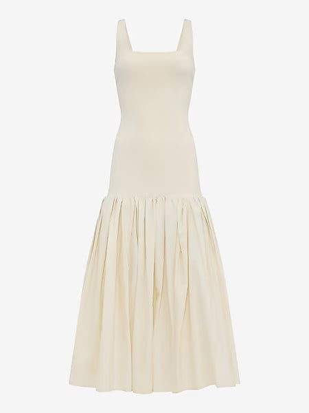 Mixed Media Scoop Neck Drop Waist Maxi Dress