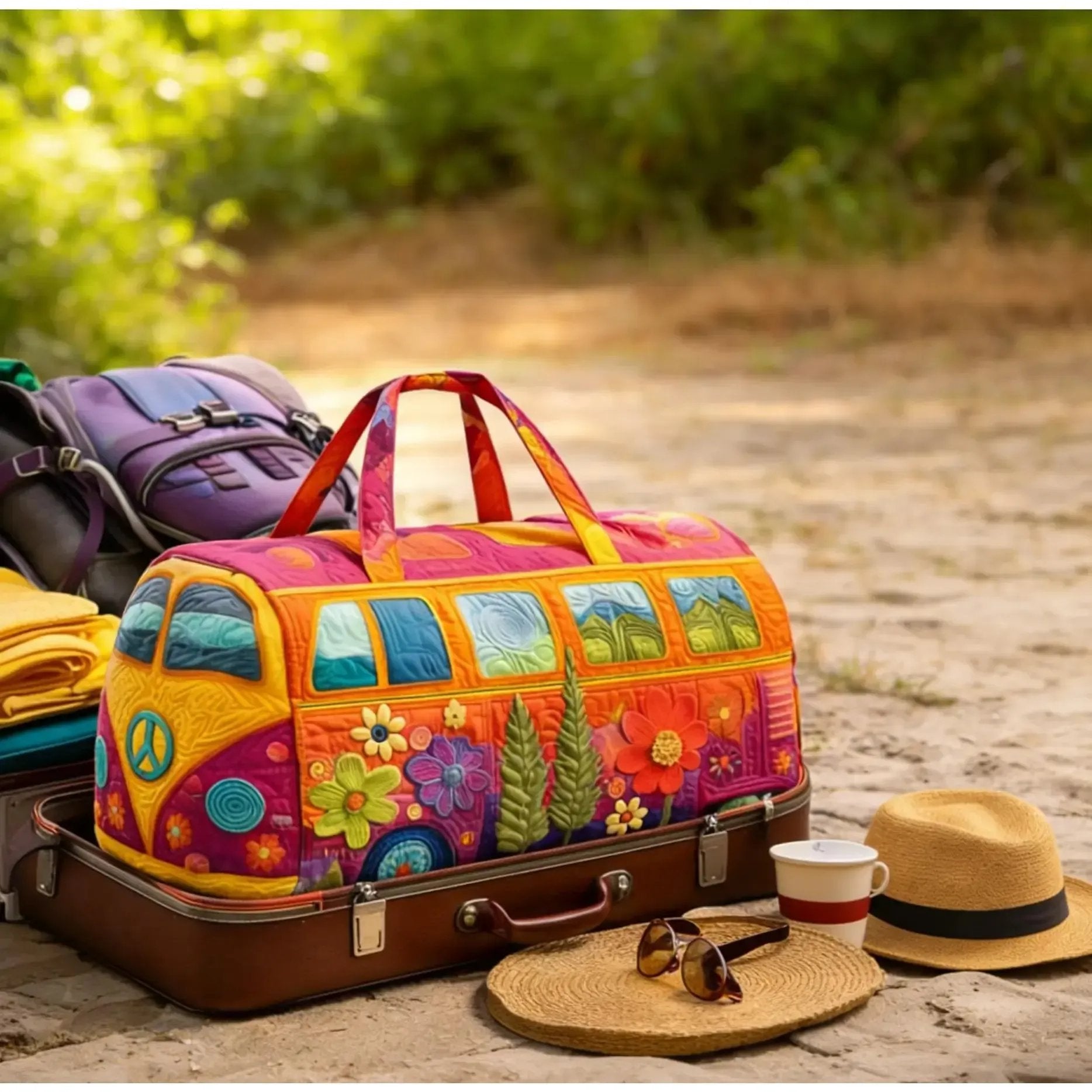 Unisex Boho Quilted Weekender Travel Bag