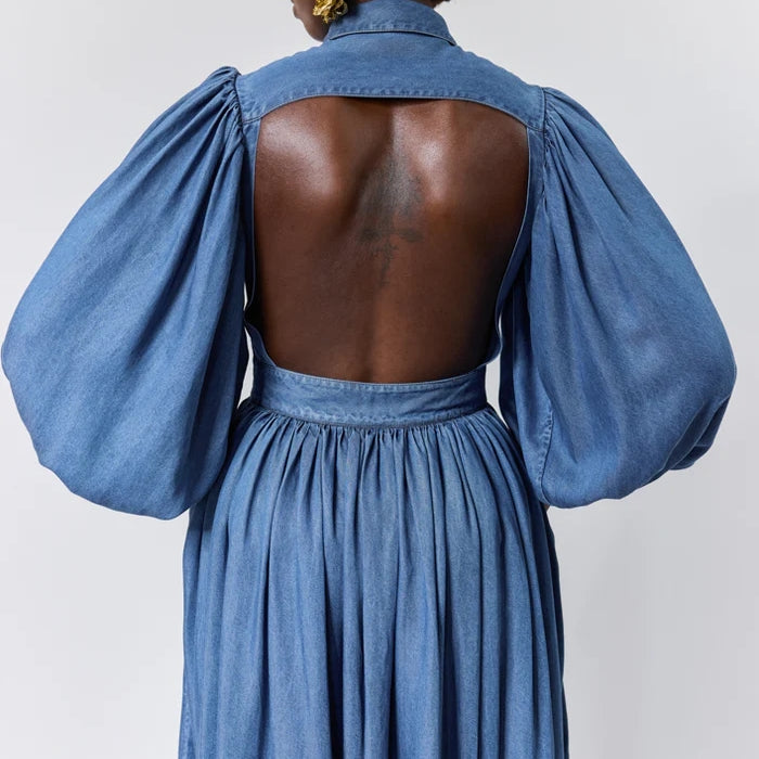 BACKLESS GATHERED SHIRT DRESS