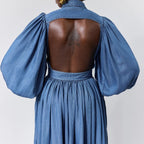 BACKLESS GATHERED SHIRT DRESS