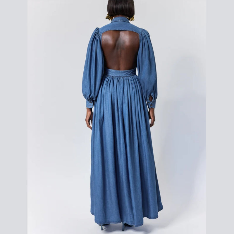 BACKLESS GATHERED SHIRT DRESS