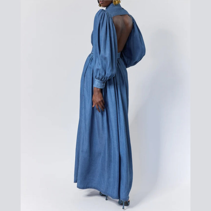 BACKLESS GATHERED SHIRT DRESS