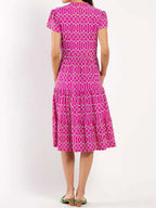 Printed V Neck Short Sleeve Dress