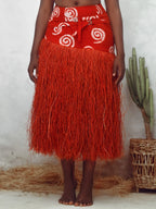 Fringed Hem Printed High Waist Skirt