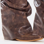 Faux Leather Belt Pointed Toe Boots