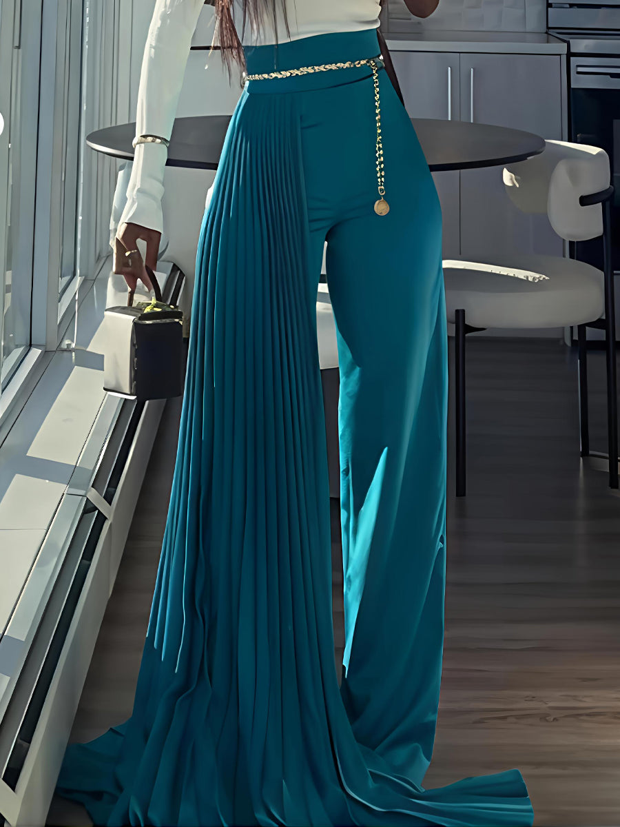 Fashion High Waist Asymmetric Pleated Pants